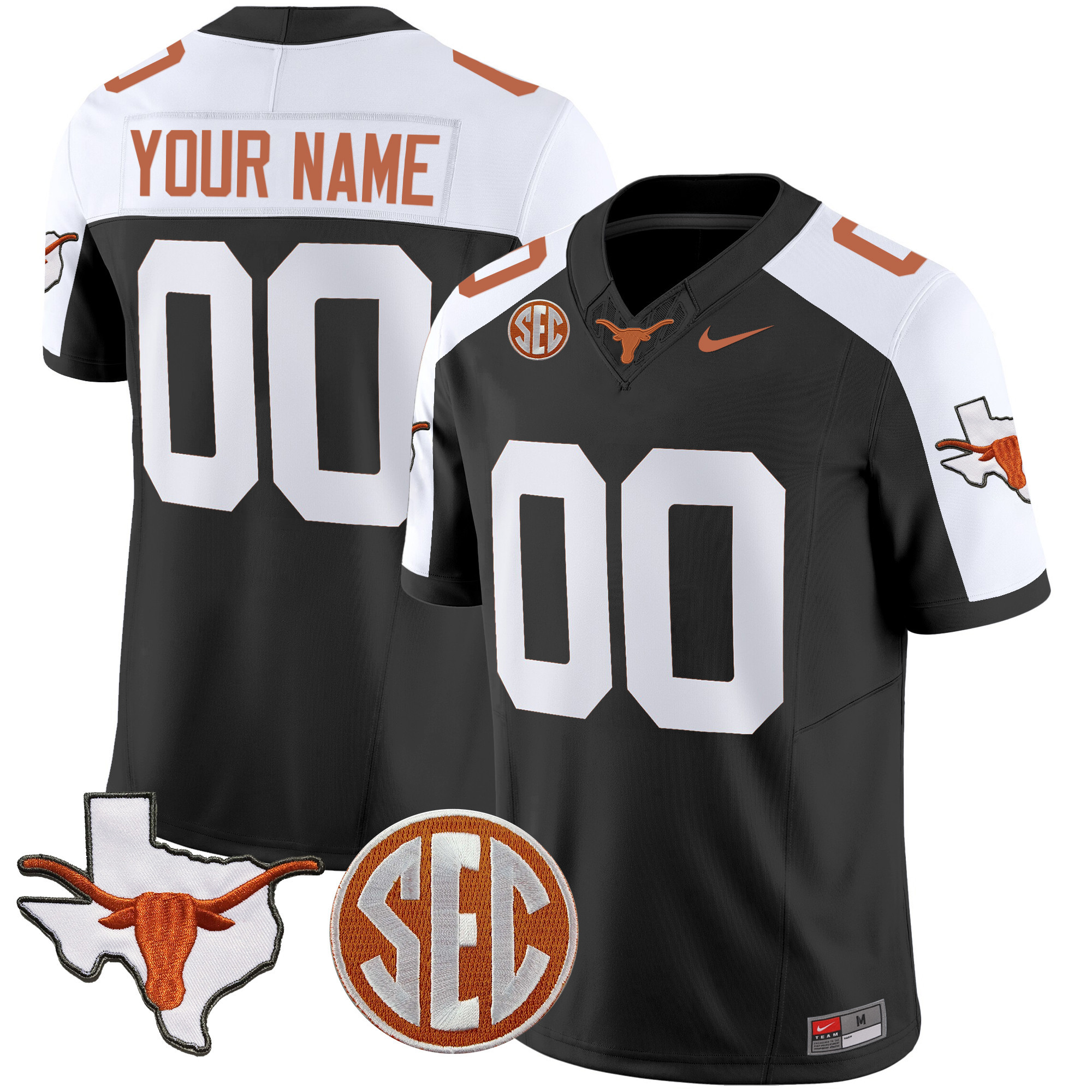 Texas Longhorns State Map & Sec Patch Vapor Custom Jersey – All Stitched