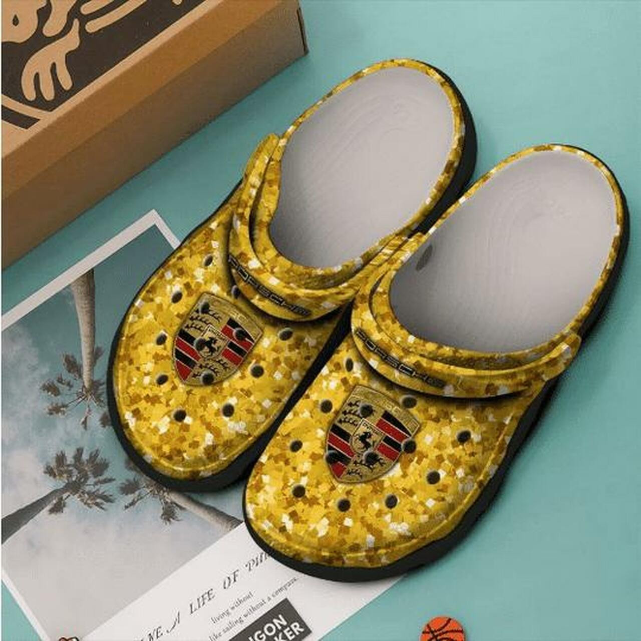 Porsche Gold Pattern Crocs Crocband Clog Comfortable Water Shoes