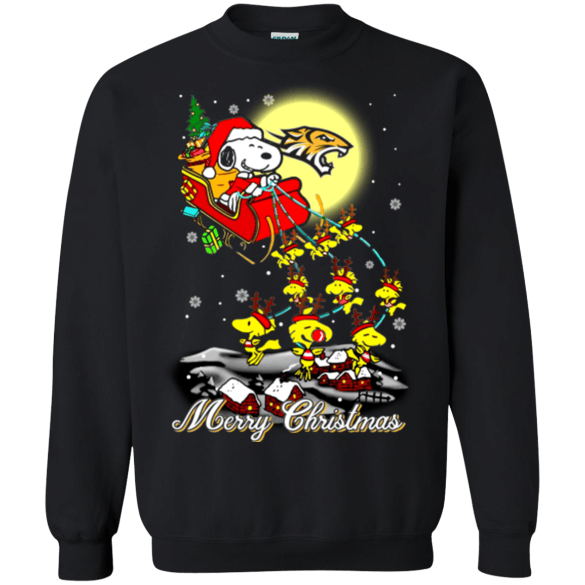 Excellent Towson Tigers Ugly Christmas Sweater 2023S Santa Claus With Sleigh And Snoopy Sweatshirts