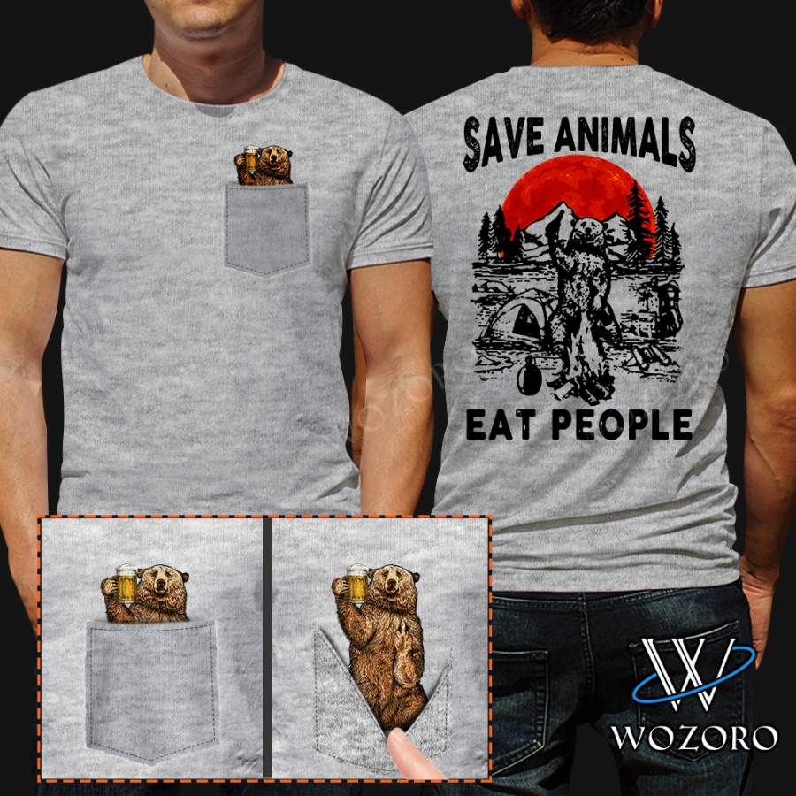 Bear Middle Finger Save Animals Eat People Camping Pocket TShirt