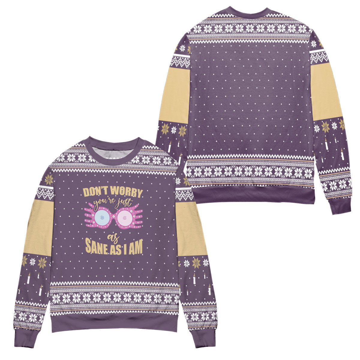 Harry Potter Luna Lovegood Quote You’Re Just As Sane As I Am Snowflake Pattern Ugly Christmas Sweater – All Over Print 3D Sweater – Purple