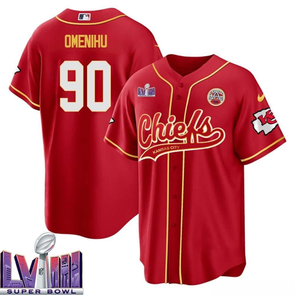 Charles Omenihu 90 Kansas City Chiefs Super Bowl Lviii Baseball Men Jersey – Red