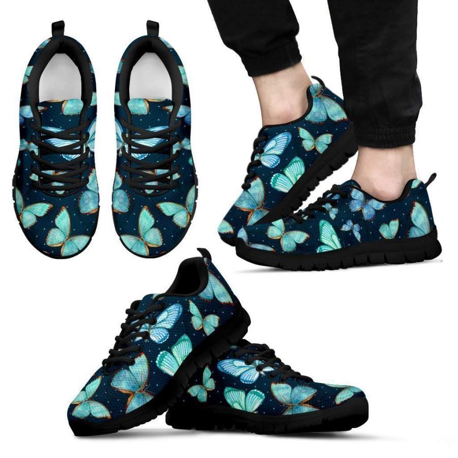 Watercolor Blue Butterfly Pattern Print Men’s Sneakers