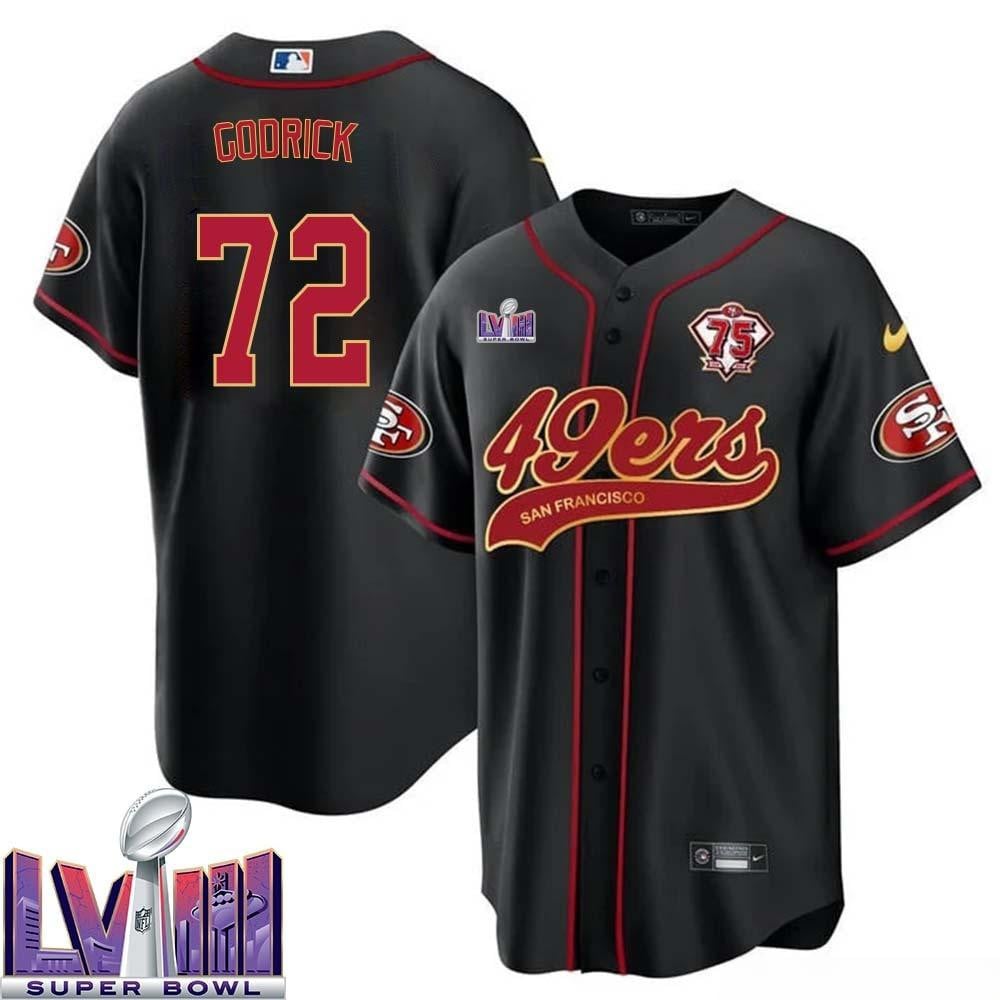 Chukwuebuka (Jason) Godrick 72 Kansas City Chiefs Super Bowl Lviii Baseball Men Jersey – Black