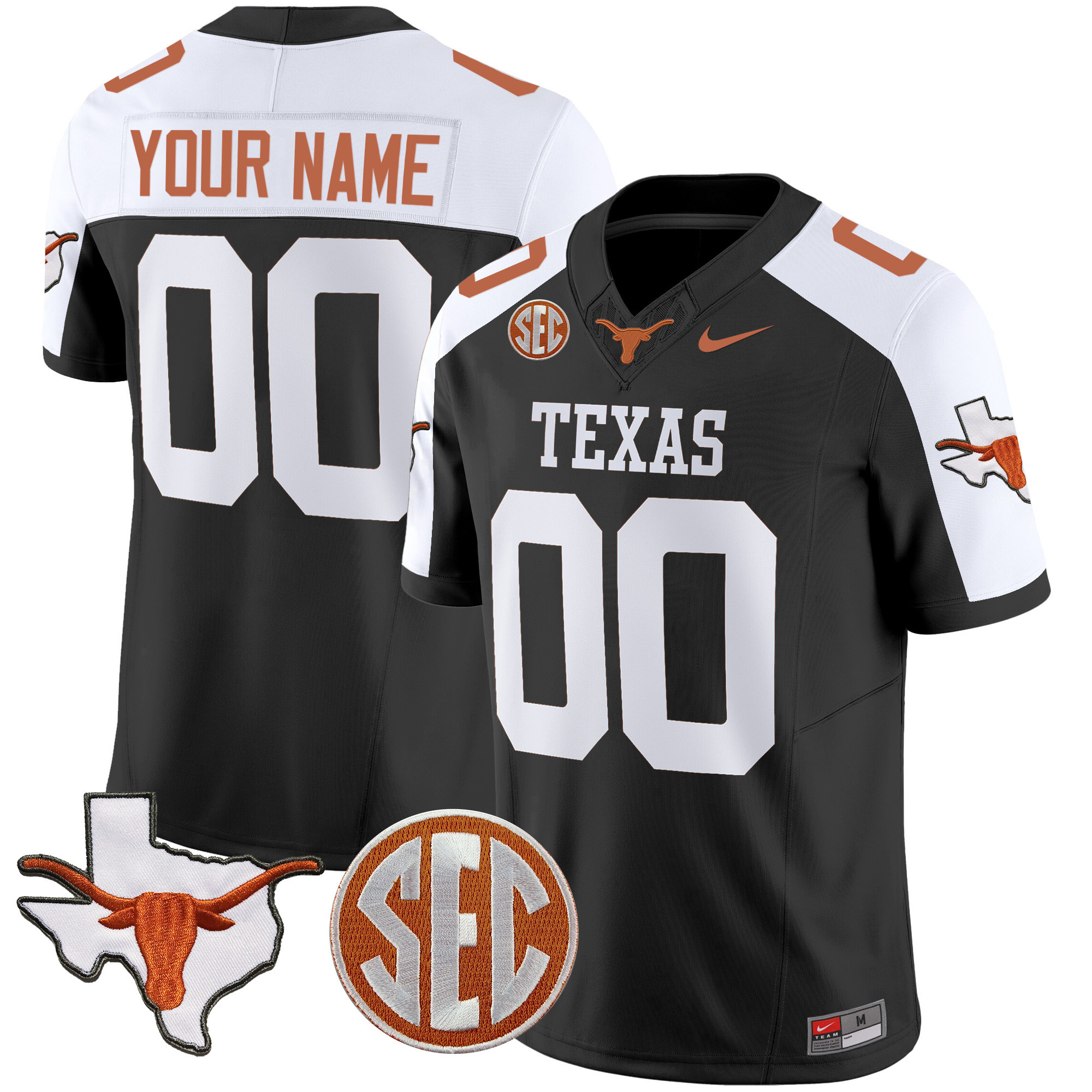 Texas Longhorns State Map & Sec Patch Vapor Custom Jersey V4 – All Stitched