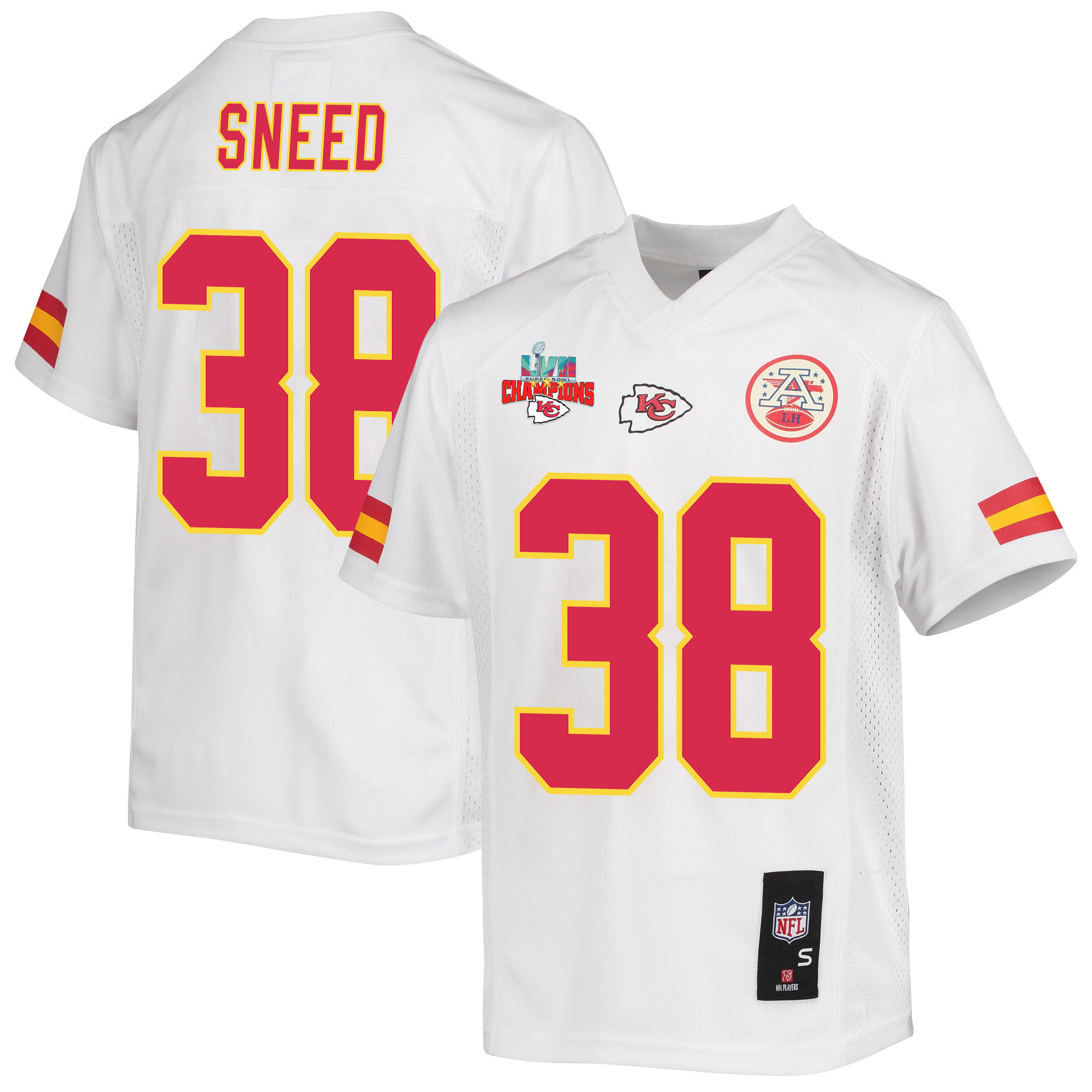 L’Jarius Sneed 38 Kansas City Chiefs Super Bowl Lvii Champions 3 Stars Youth Game Jersey – White