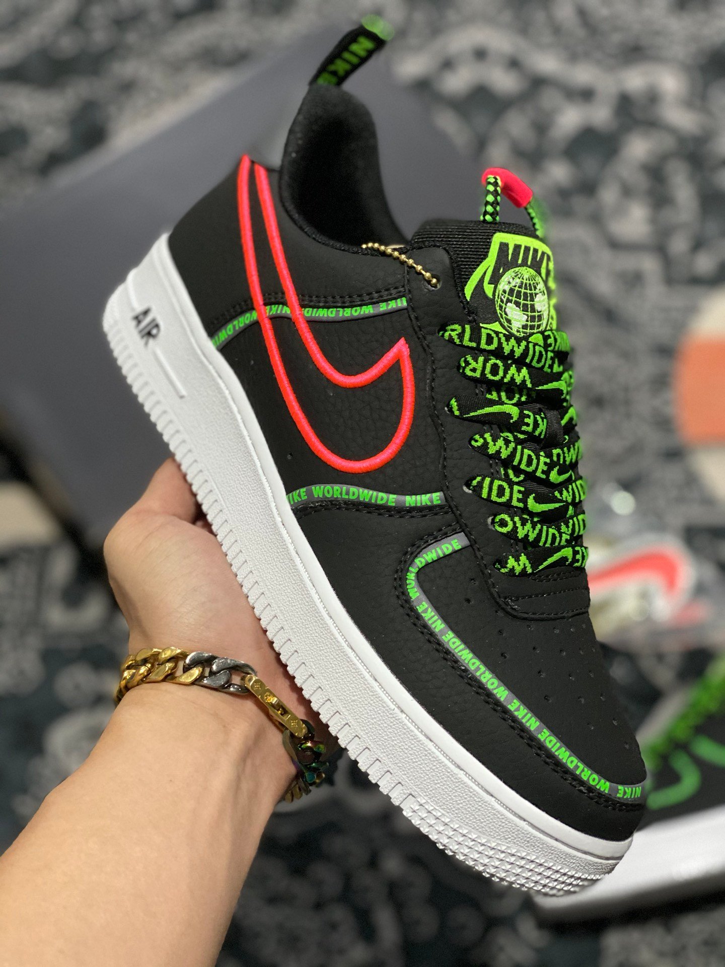 Nike Air Force 1 Worldwide BlackFlash Crimson-Green 5340658