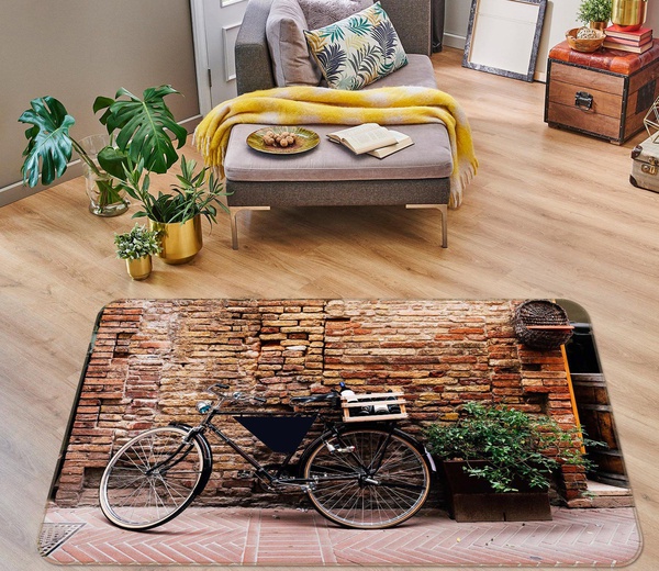 3D Brick Wall Bicycle Area Rug Home Decor