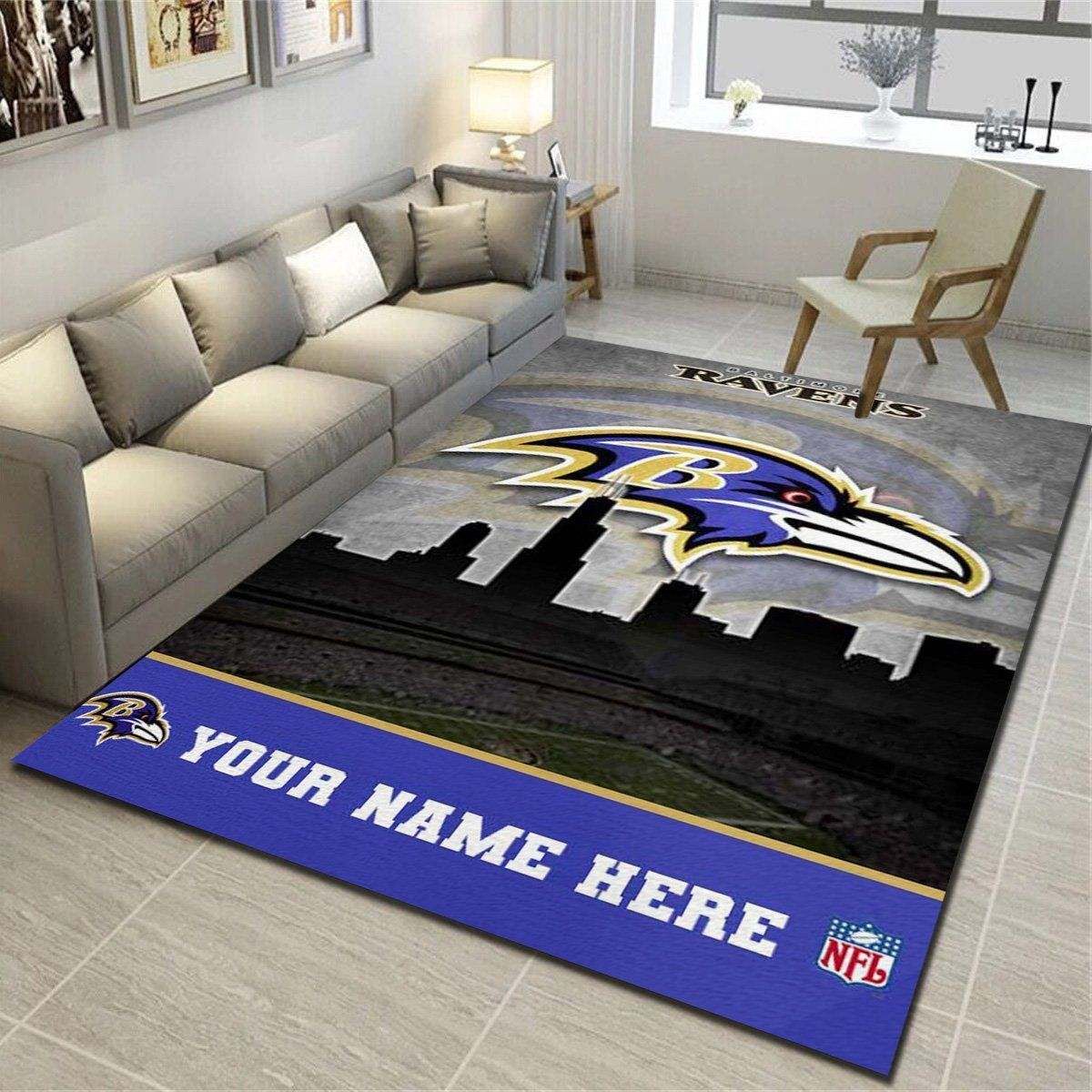 Baltimore Ravens Personalized Area Rug, Team Living Room Carpet, Customized Floor Mat Home Decor