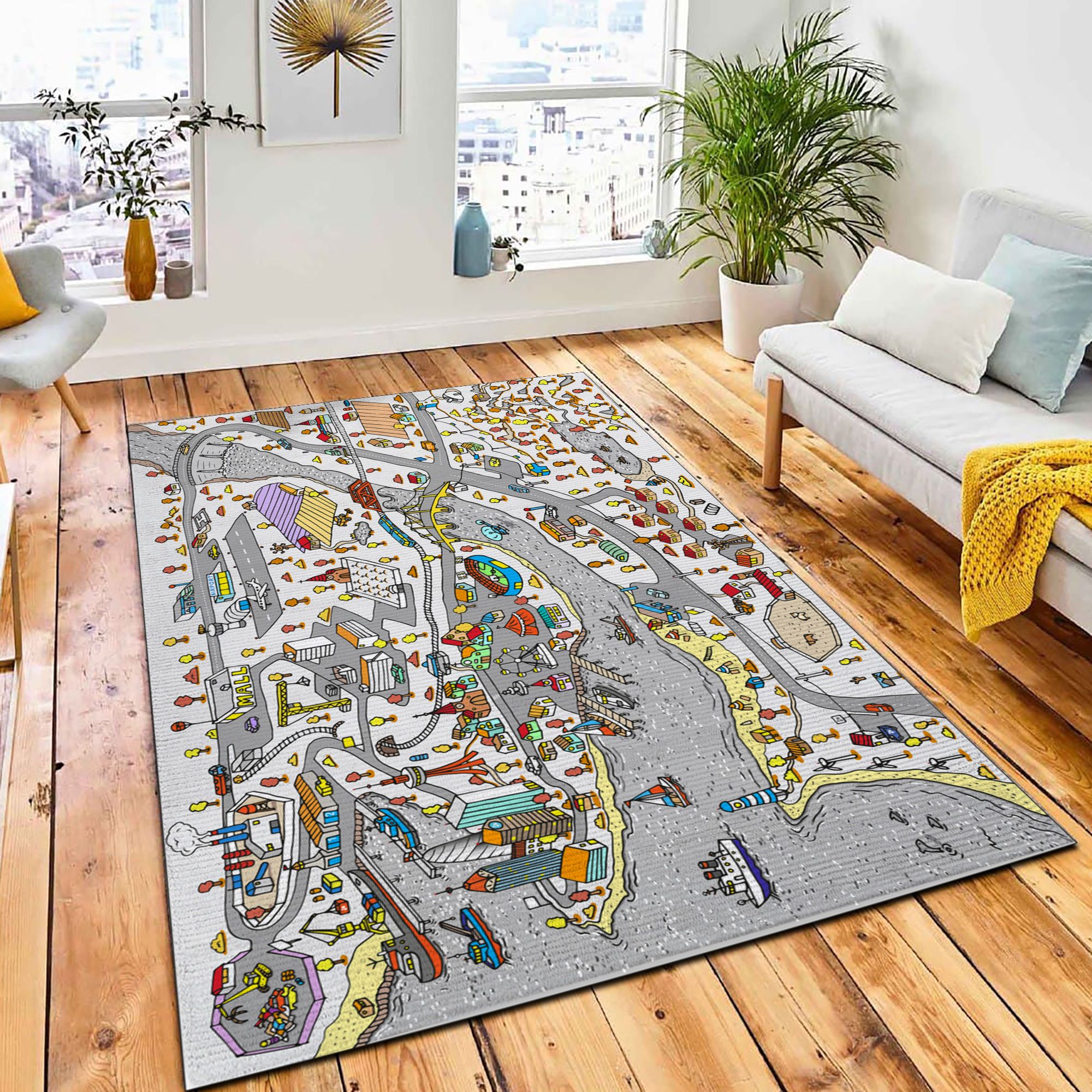 Winter Doodle Town Map Drawn Rug Carpet Nursery Rug Home Decor