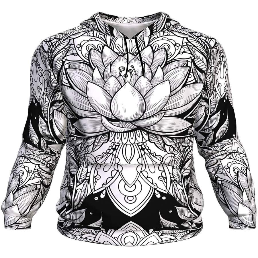 B&W Lotus Unisex Men/Women All-Over Print 3D Hoodie