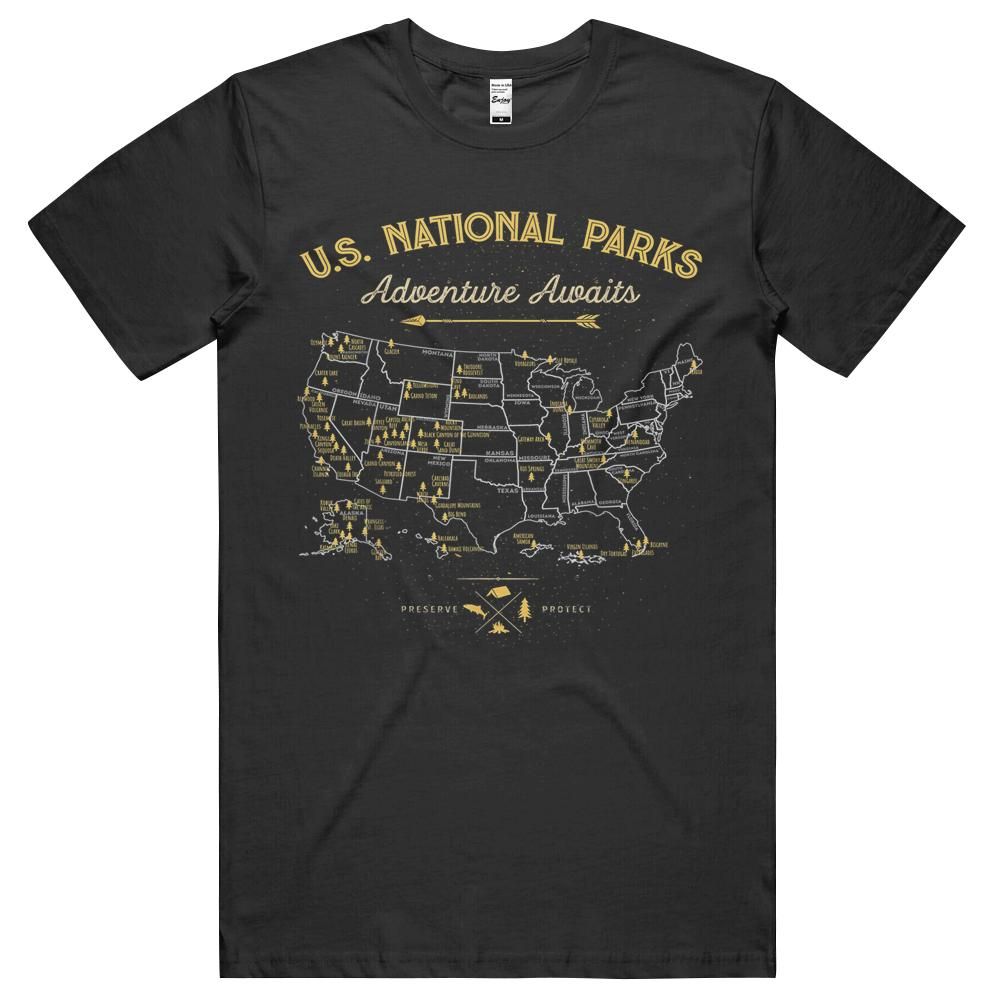 62 National Parks Map Gifts Us Park Vintage Camping Hiking Unisex Shirt