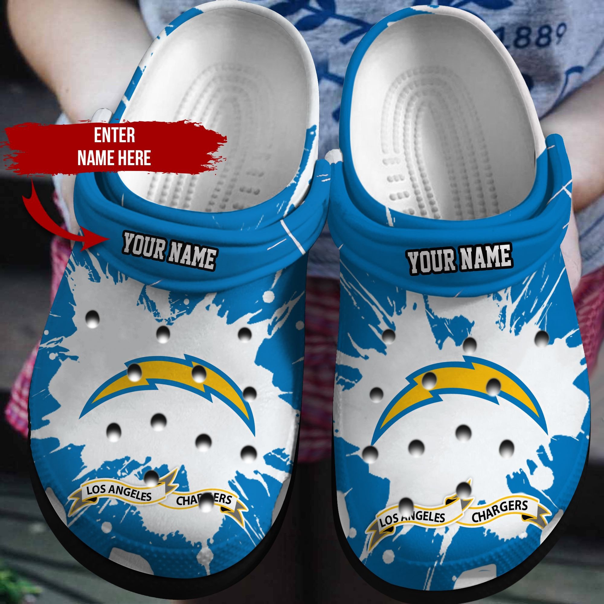 Los Angeles Chargers Crocs Crocband Clog Comfortable Water Shoes For Fans