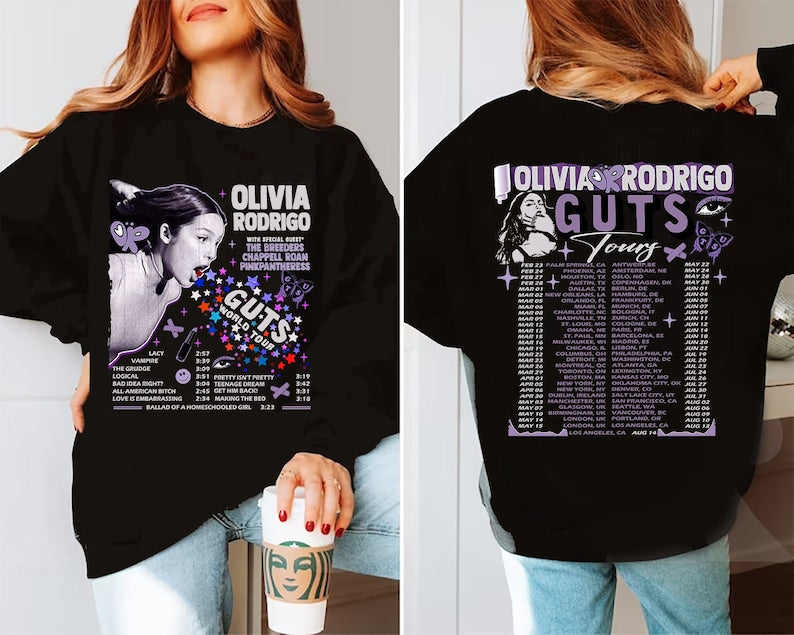 Olivia Rodrigo Sweatshirt, The Guts Tour Shirt, Guts Tour, Olivia Merch Sweatshirt, Olivia, Vampire , The Guts Tour Shirt , Guts Tour Track List Sweatshirt