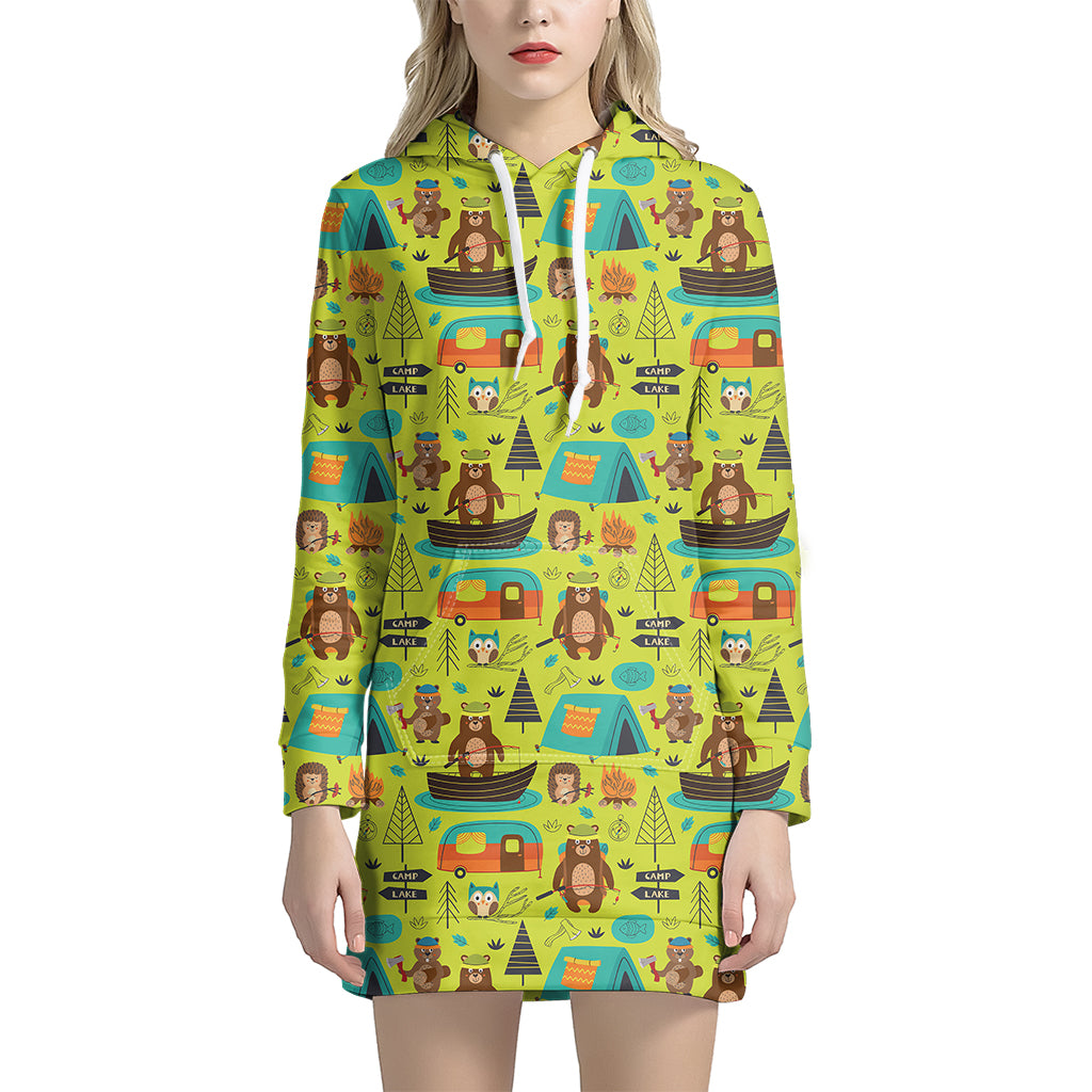 Animal Camping Pattern Print Women’S Pullover Hoodie Dress