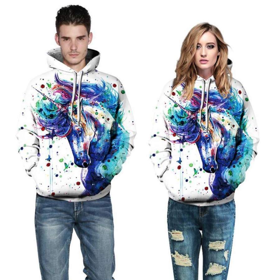 3D Print Hoodies – Alpaca Unicorn Print Pullover Hoodie OTA032