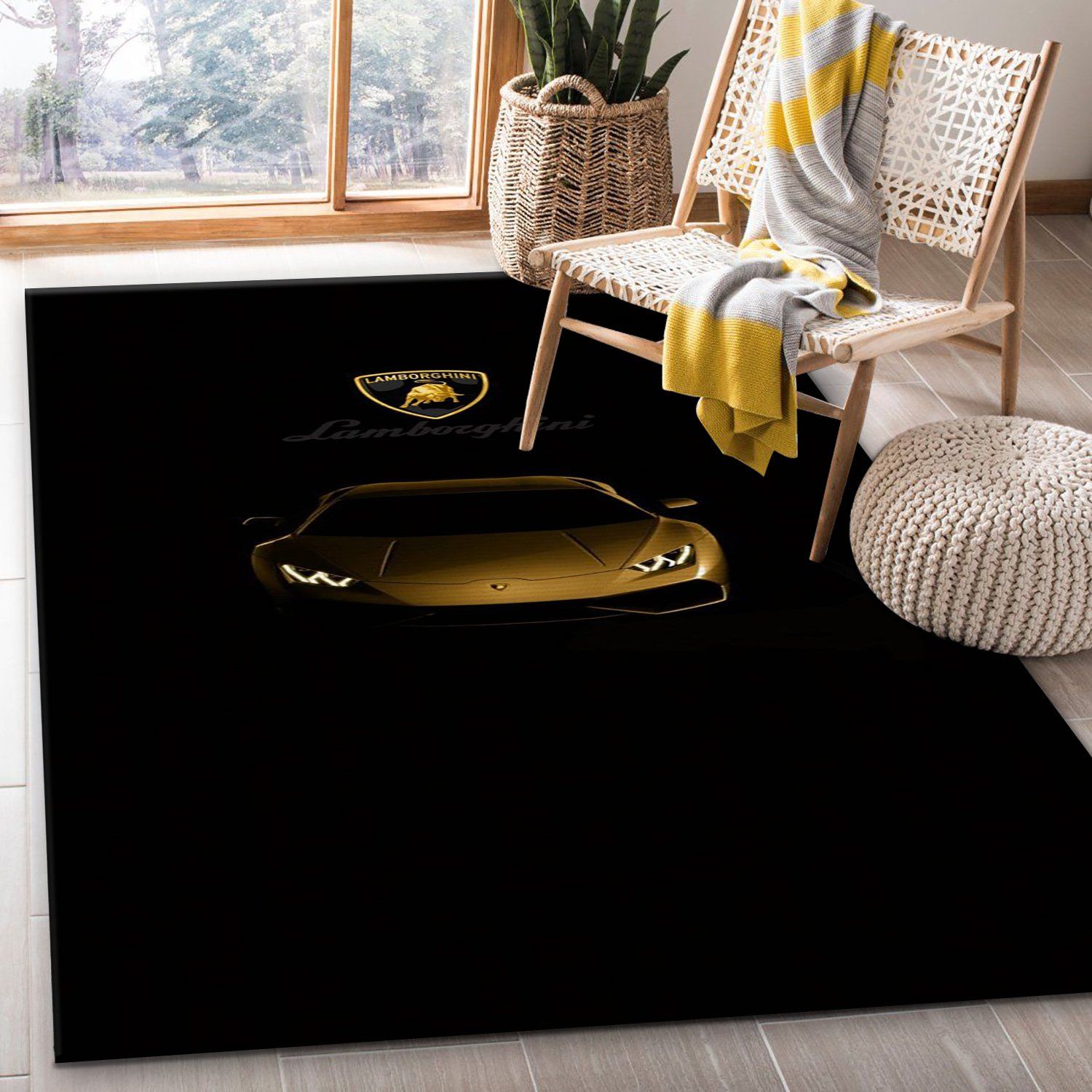 Lamborghini Gold Rug Bedroom Rug Christmas Gift US Decor