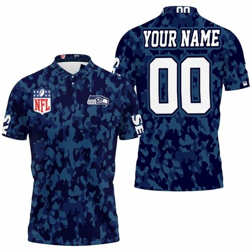 Seattle Seahawks Blue Camouflage Veteran 3D Personalized Polo Shirt Model A32480 Hoodie Zipper Sweater