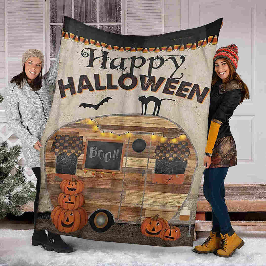 Camping Boo Halloween Sofa Fleece Throw Blanket | Halloween Gifts