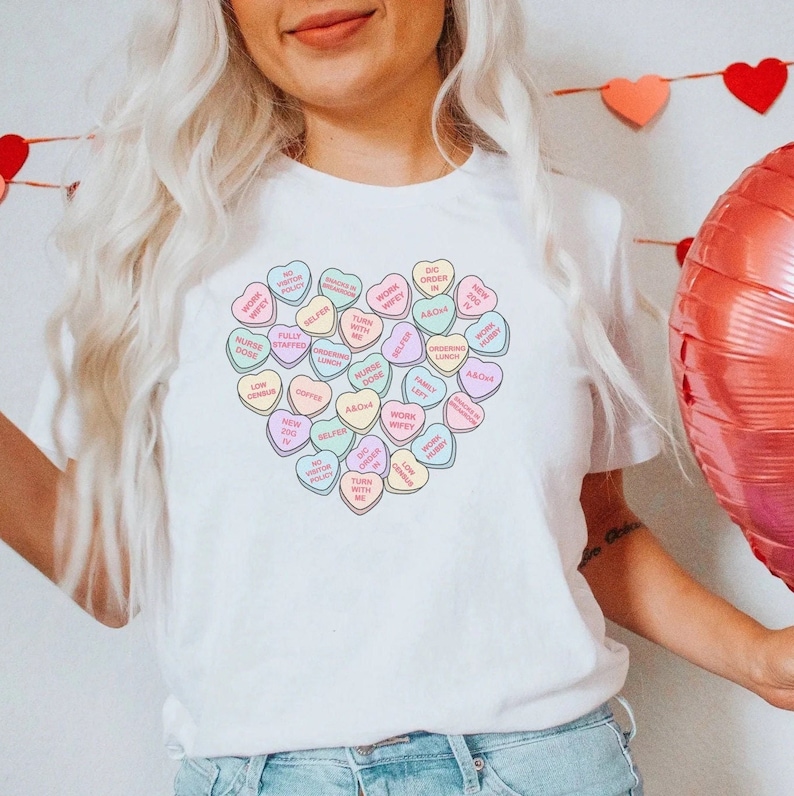 Nurse Valentine’s Day Shirt, Bedside Med Surg Rn Colorful Hearts TShirt, Medical Surgical Vday Day T-shirt Gift, Nursing Hearts