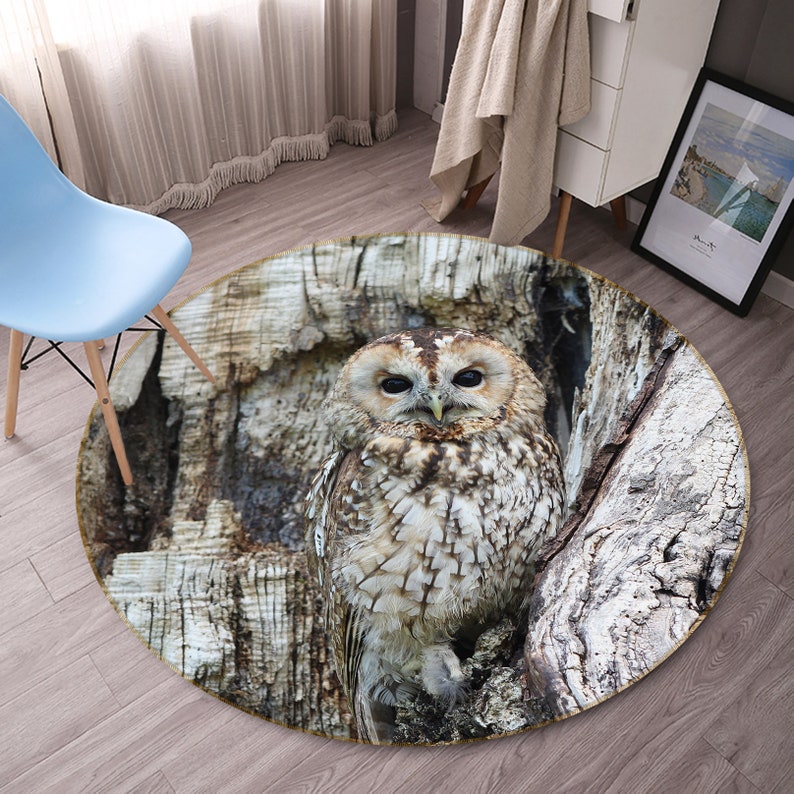 Animal Mysterious Owl Round Rug, Bedroom Round Rug, Non-Slip Carpet, Popular Carpet, Carpet Living Room Decoration