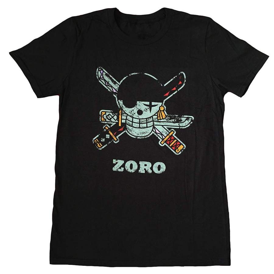 One Piece Roronoa Zoro Pirates Flag Distressed Men’S Screen Print T-shirt Street Wear
