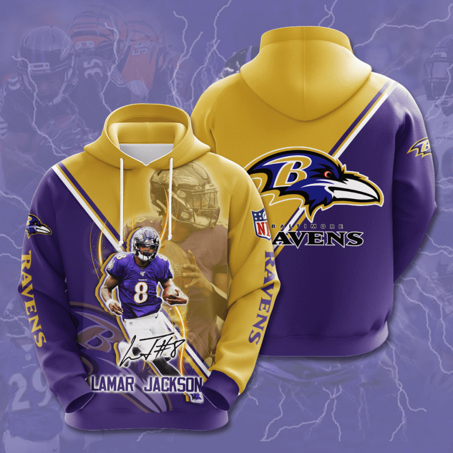 Baltimore Ravens Lamar Jackson 45 Unisex 3D Hoodie Gift For Fans