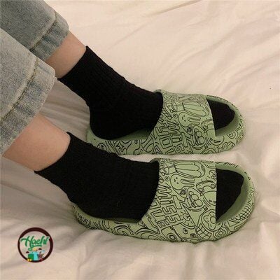 Shoes For Woman Leisure Fashion Cartoon Bear Animal Print For Ladies Daily Beach Garden Light Eva Outdoor Flat Slides