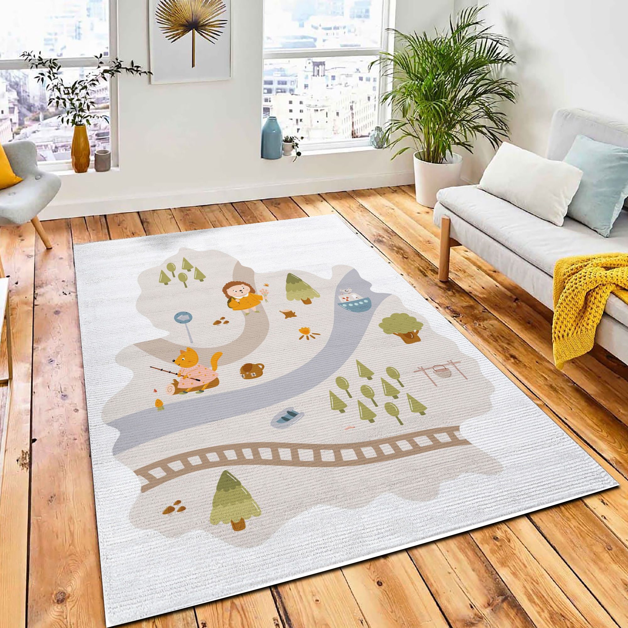 Animal Forest City Map Cute Area Rug Carpet Nursery Rug Home Decor