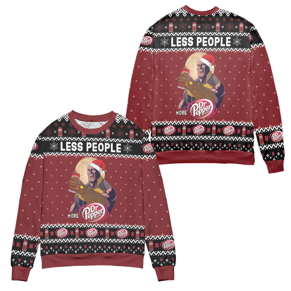 Thanos Less People More Dr. Pepper Snowflake Ugly Christmas Sweater – All Over Print 3D Sweater – Red