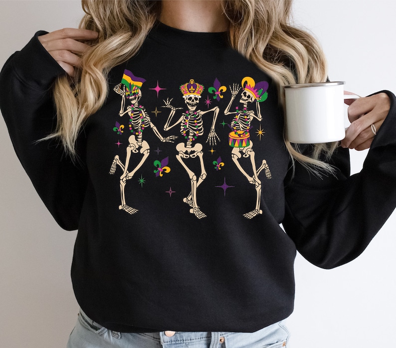 Funny Mardi Gras Dancing Skeletons Shirt, Funny Festival Mardi Gras Sweatshirt, New Orleans Hoodie, Fat Tuesday Tee, Mardi Gras Carnival Tee