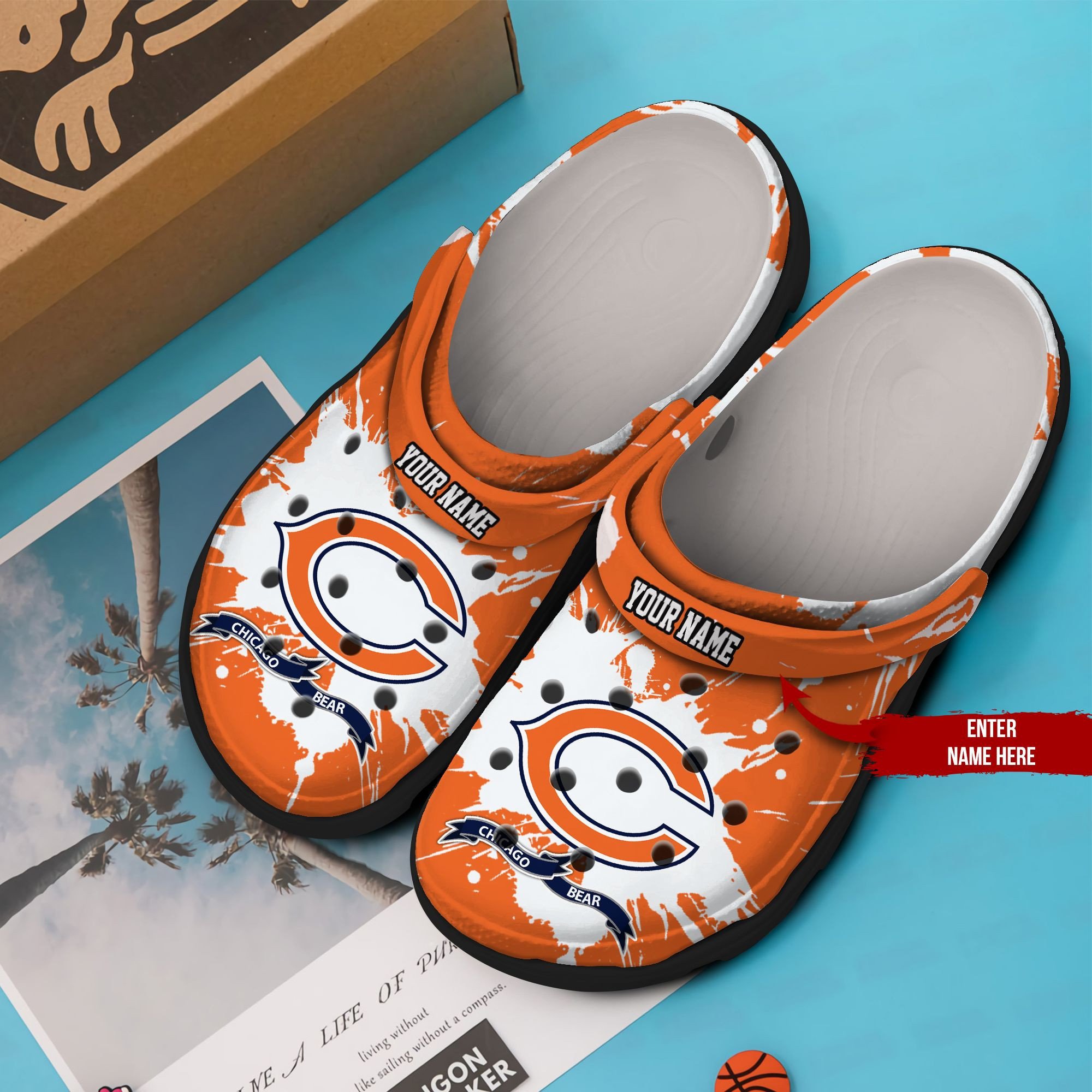 Chicago Bear Custom Name Crocss Crocband Clog Comfortable Water Shoes In Orange