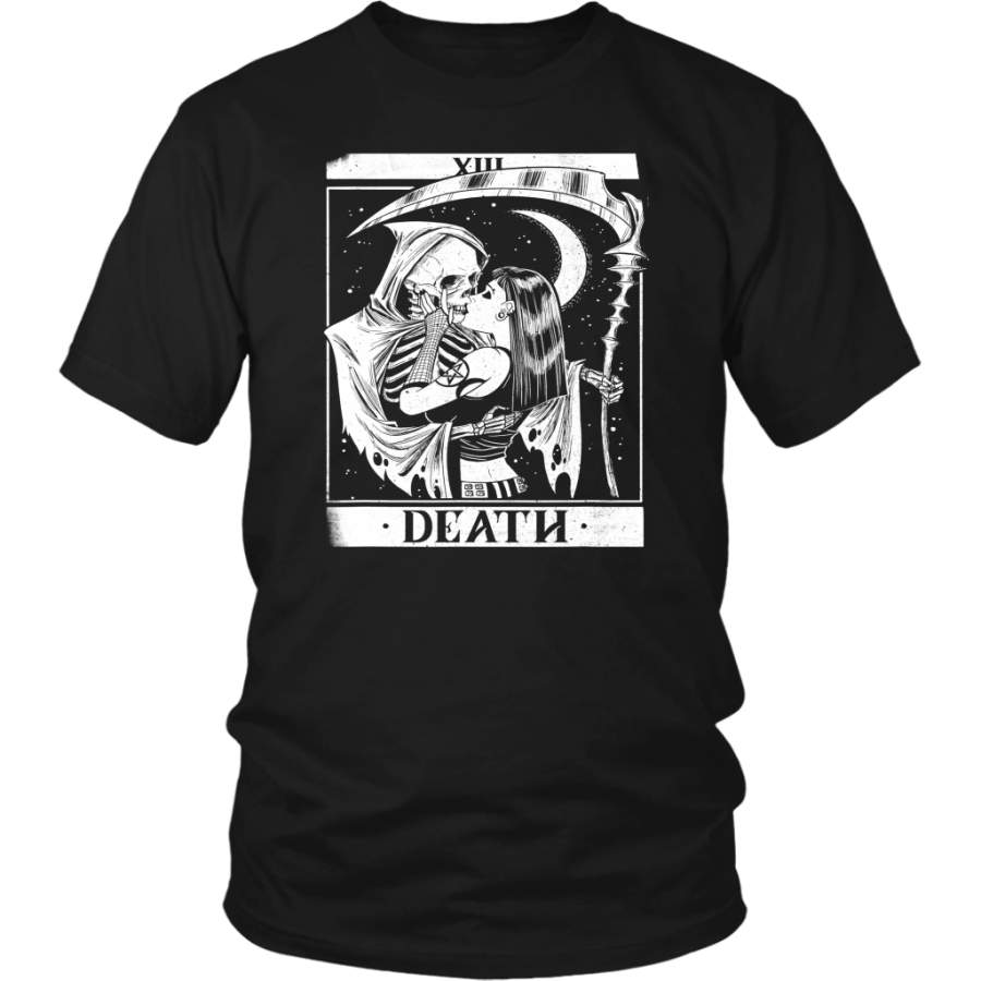 Vintage Halloween Blackcraft Death the Grim Reaper Kiss Tarot Card Shirt