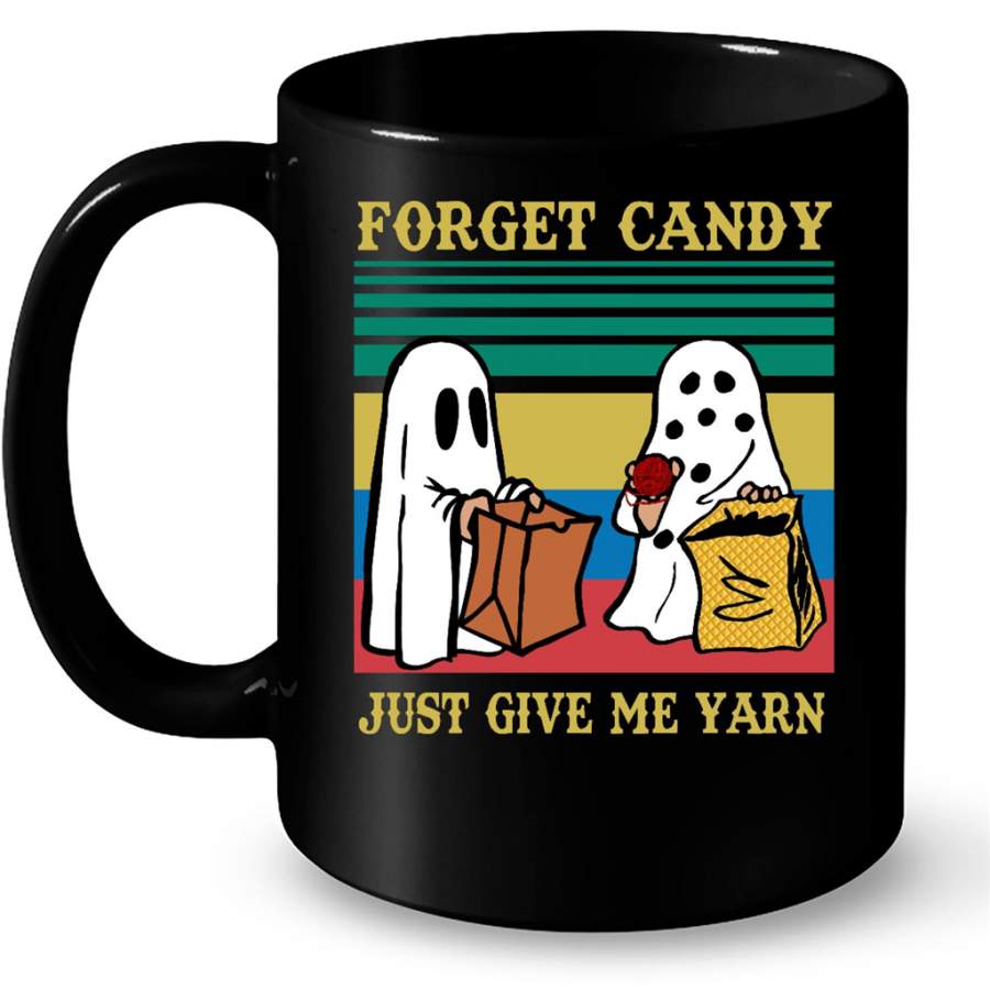 Forget Candy Just Give Me Yarn Boo Halloween Classic Vintage – Full-Wrap Coffee Black Mug