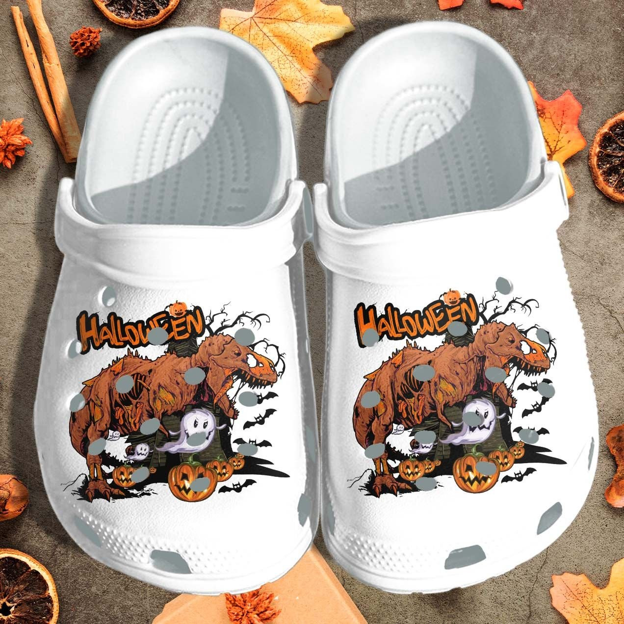 Ghost Dinosaur Creepy Pumpkins Shoes Clog Halloween Cartoon Crocss Crocband Clog
