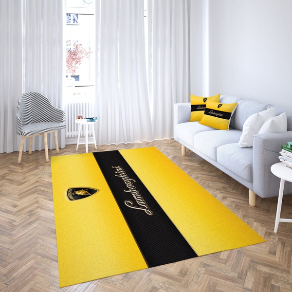 Lamborghini Logo Yellow And Black Design Carpet Living Room  Area Rug