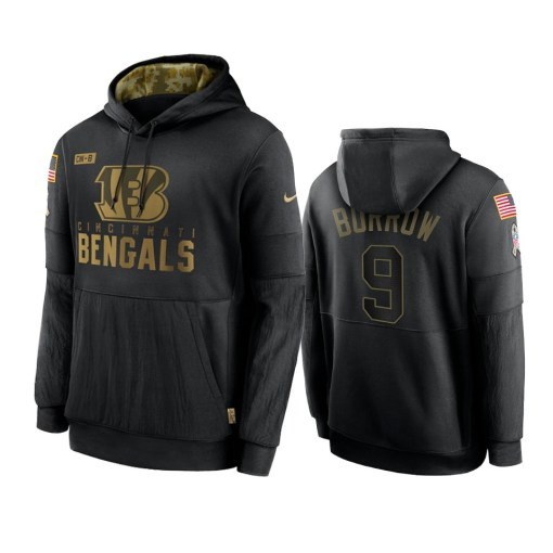 Cincinnati Bengals Joe Burrow Black 2020 Salute To Service Sideline Performance Pullover Hoodie