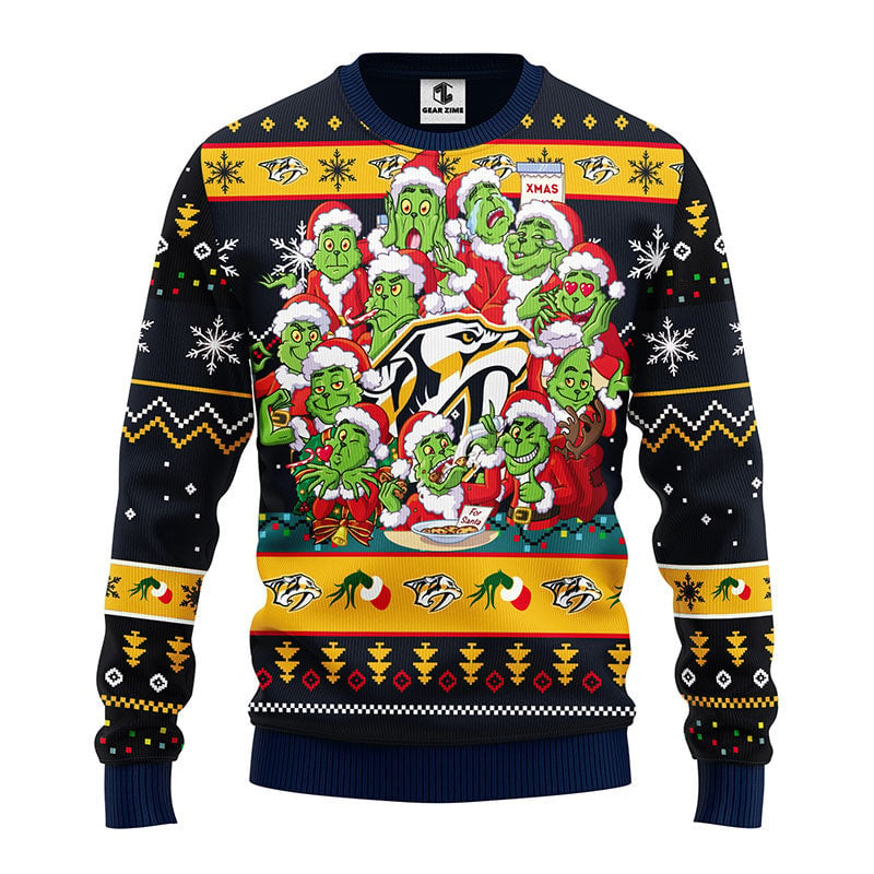 Nashville Predators 12 Grinch Xmas Day Ugly Christmas Sweater