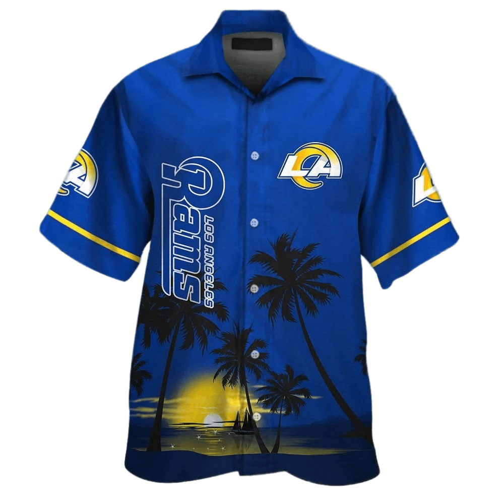 Los Angeles Rams Hawaiian Shirt Los Angeles Rams Palm Trees On The Sunset Beach Blue Hawaii Shirt For Men Los Angeles Rams Aloha Shirt