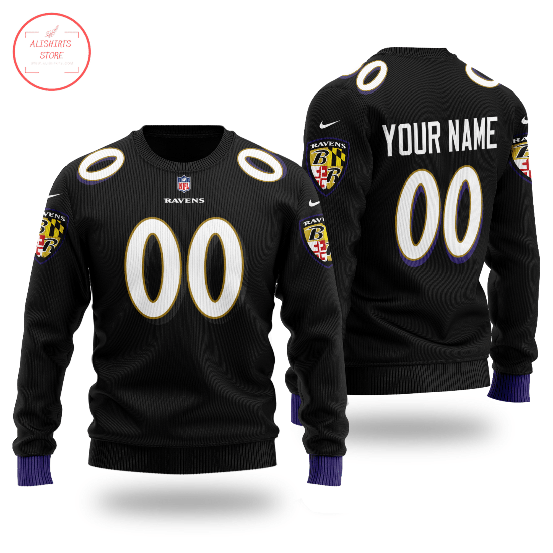 Black Nfl Baltimore Ravens Personalized Sweater