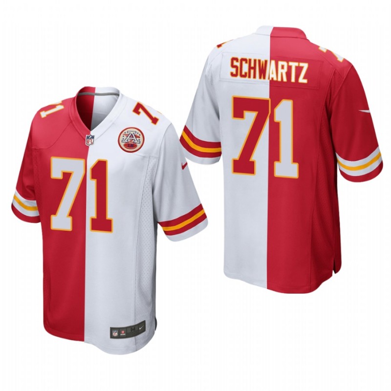 Men’S Mitchell Schwartz Kansas City Chiefs Red White Split Two Tone Game Jersey – All Stitched, Embroidery