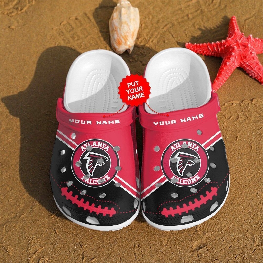 Atlanta Falcons Custom Name Pattern Crocs Classic Clogs Shoes In Pink & Black