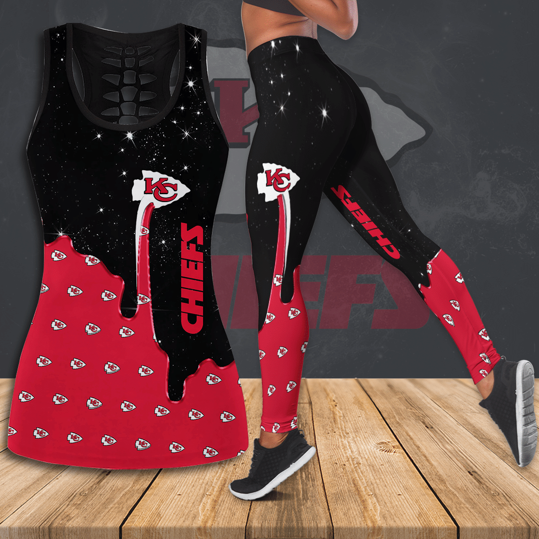 Kansas City Chiefs Logo All Over Print 3D Hollow Galaxy Tank Top & Leggings – Black Red-Tph