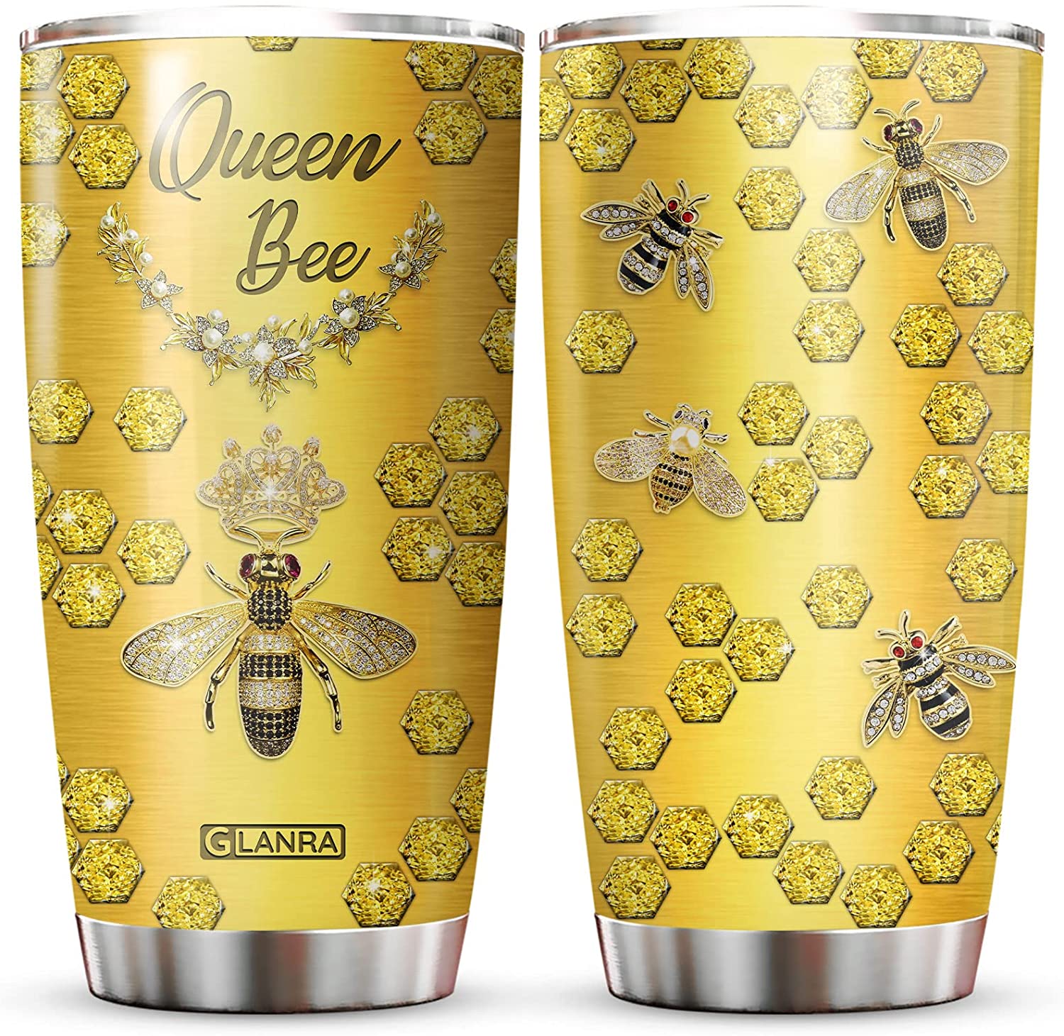 20Oz Queen Bee Tumbler, Bee Jewelry Style, For Bee Lovers, Gifts For Girls Women, Gift Birthday Tumbler Cup With Lid, Double Wall Vacuum Thermos Insulated Travel Coffee Mug