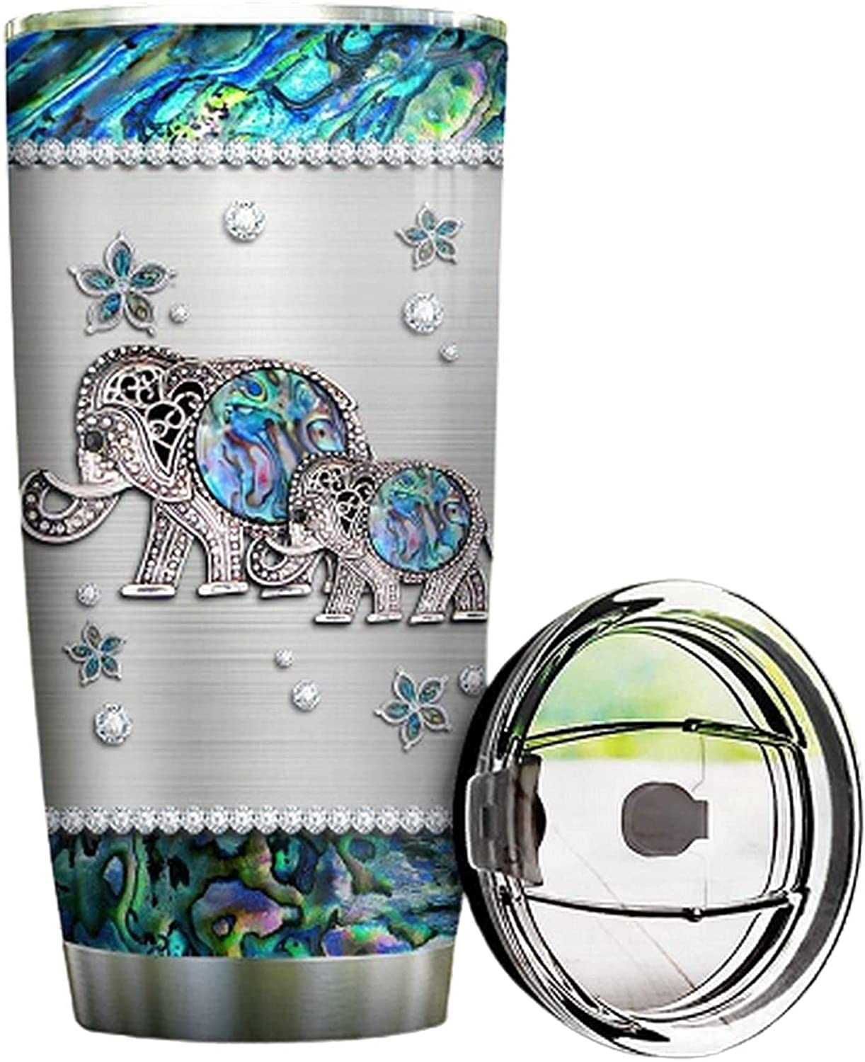 Stainless Steel Tumblers 20Oz – Elephant Motherhood Jewelry Style Tumbler Cup With Lid, Double Wall Vacuum Thermos Insulated Travel Coffee Mug