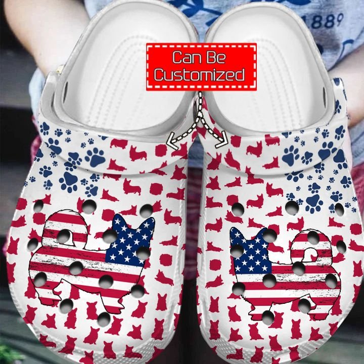 Animal Print Crocs – Corgi American Flag Clog Shoes