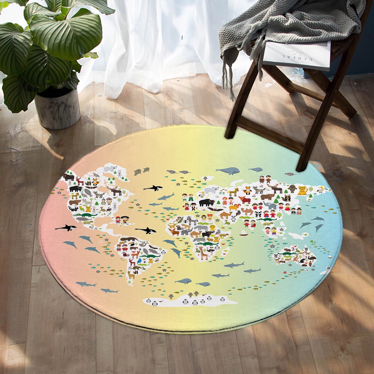 World Animal Population SW0534 Round Rug