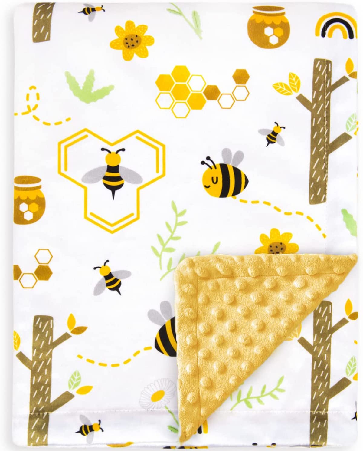 Baby Blanket For Girls Soft Plush Minky Blanket With Double Layer Dotted Backing For Infant Picnic Traveling With Cute Animals Multicolor Printed 30 X 40 Inch (Yellow Bees)