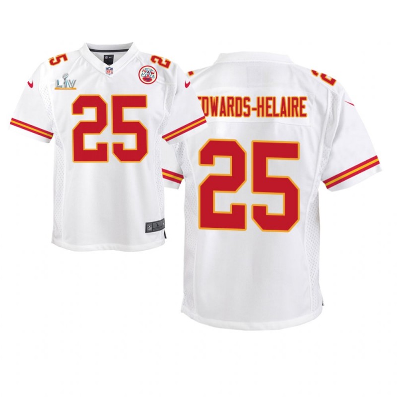 Youth Kansas City Chiefs #25 Clyde Edwards-Helaire White Super Bowl Lv Game Jersey