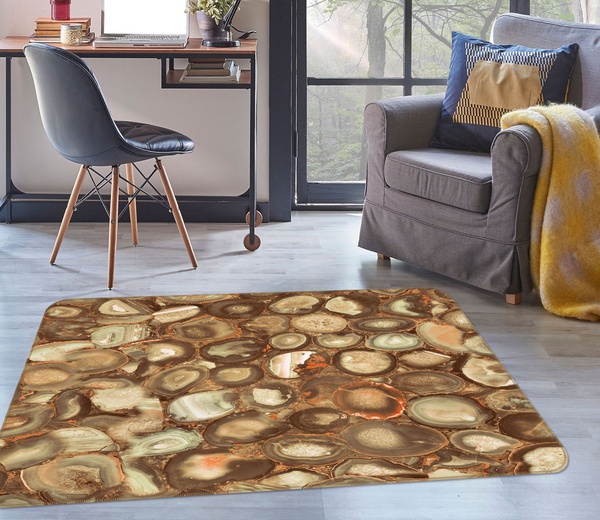 3D Brown Cobblestone Pattern Area Rug Home Decor